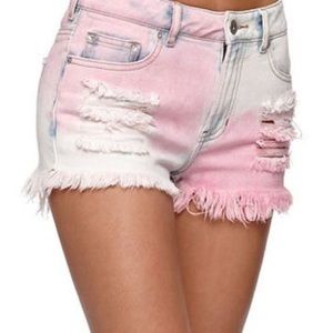 Tie dye cotton candy high rise denim/ jean shorts